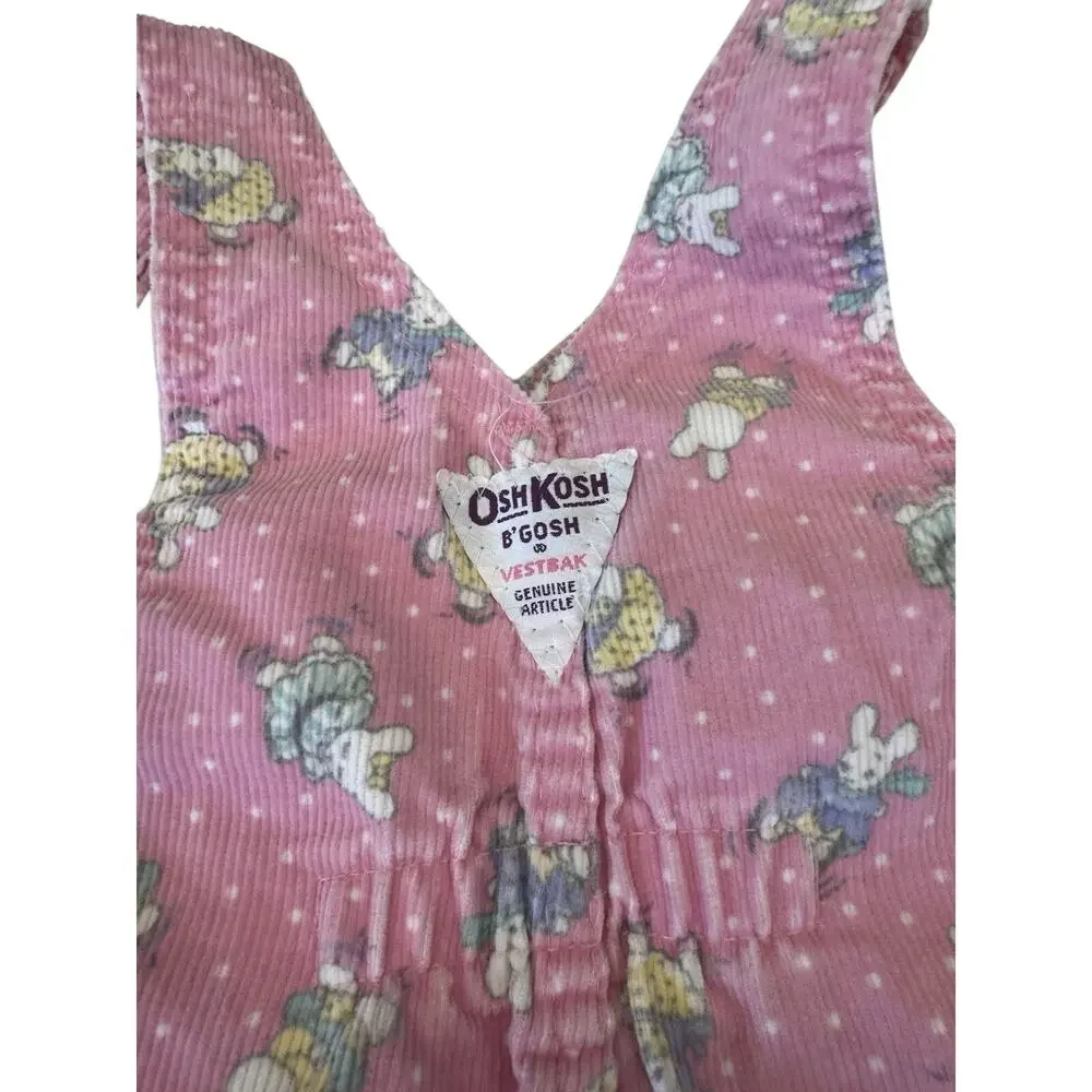 Vintage 90s OshKosh B'gosh Pink Bunny Corduroy Overalls size 2T Made USA